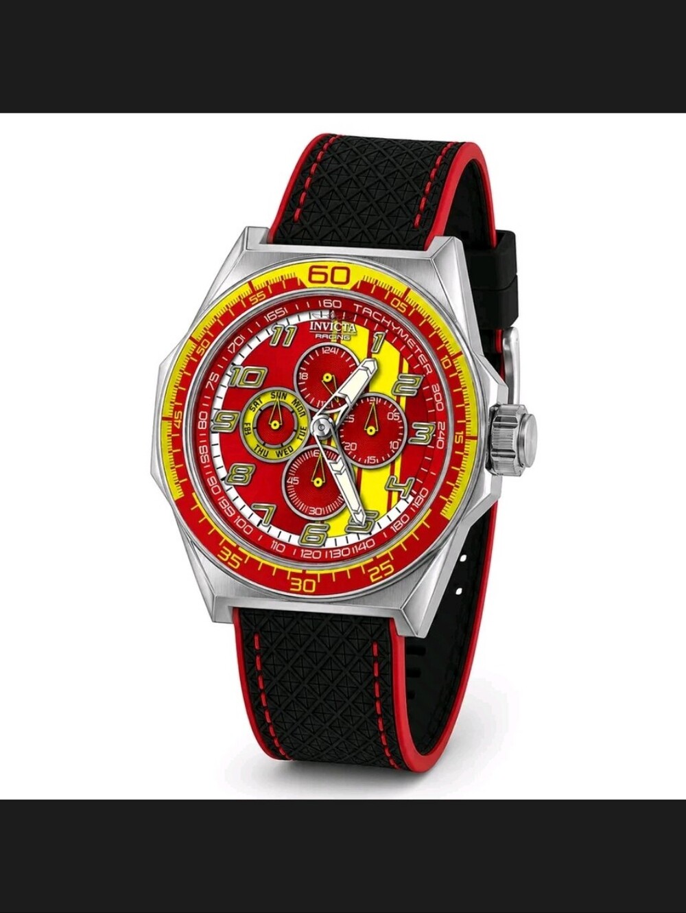 Invicta Red and Yellow Racing Chronograph Watch with Black Strap 50mm